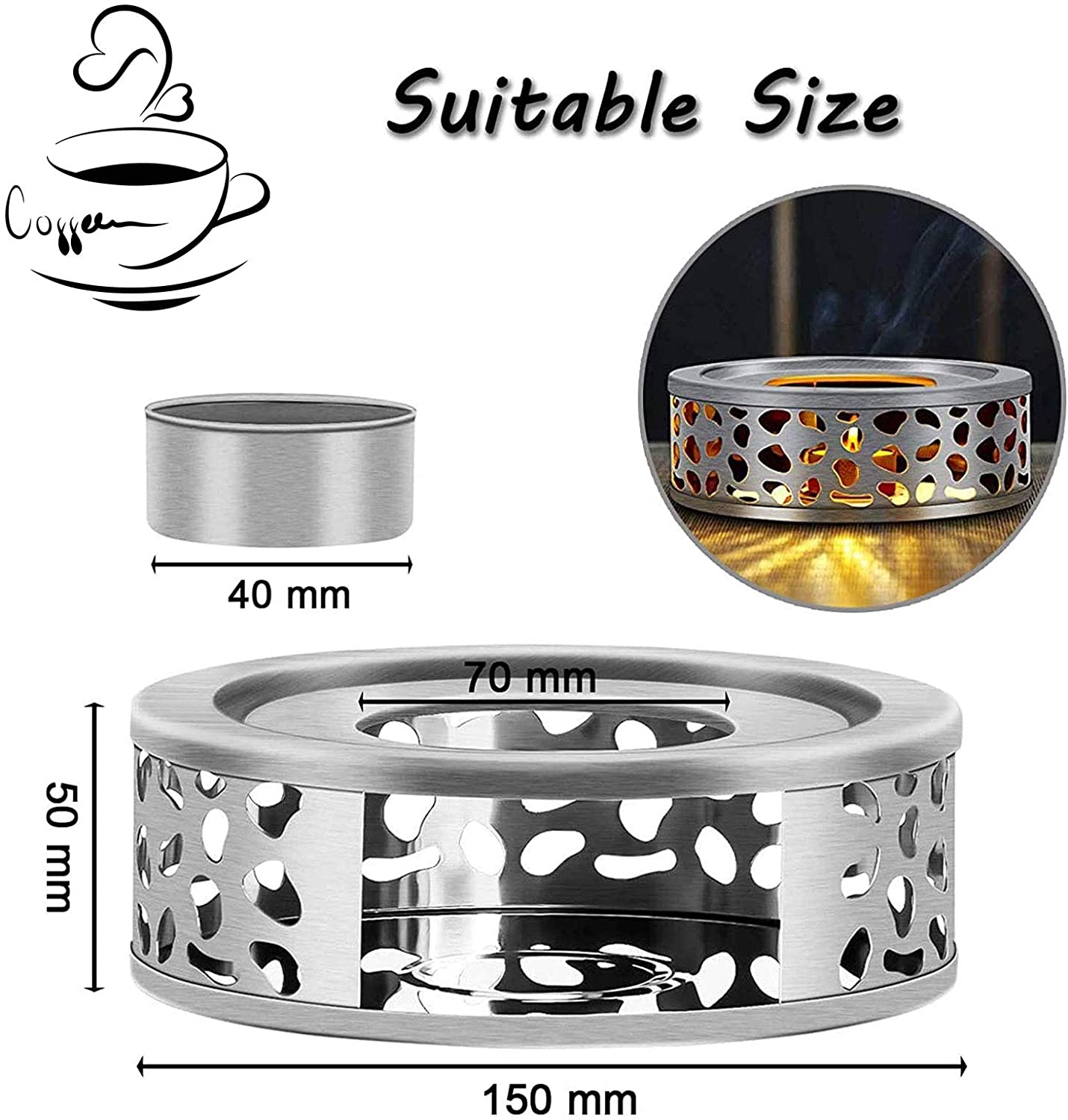 Roestvrij Staal Theepot Warmer Base Met Thee Licht Houder, kachel Fornuis Verwarming Apparaat Voor Warmte Behoud Van Thee Koffie Melk