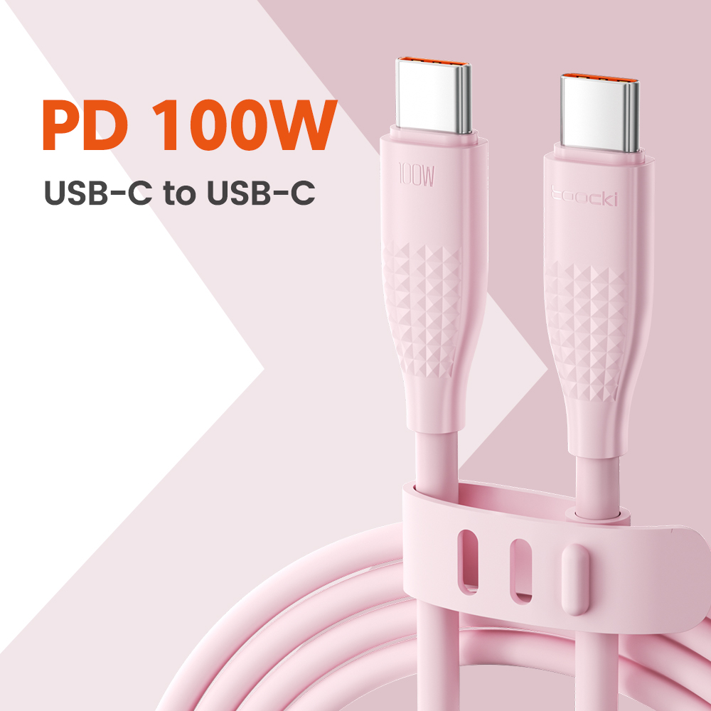 Toocki 100w usb c til type c-kabel hurtigladekabel datakabel til iphone 15 macbook huawei xiaomi poco samsung-kabel: Grå / 2m