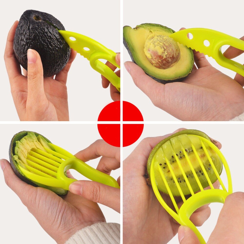 Plastic 3 In 1 Avocado Slicer Multifunctionele Avocado Shea Corer Boter Peeler Fruit Cutter Pulp Separator Mes Keuken Gereedschap