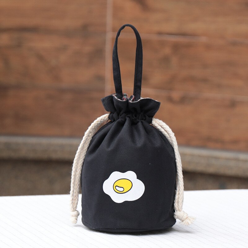 BANKUO Woman's Phone Bag Japanese Style Casual Canvas Drawstring Bag Printed Keychain Storage Handbags Cartoon Coin Purse Z124: Black