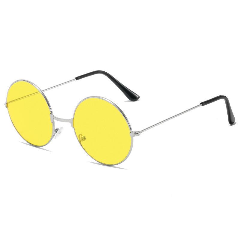 Retro Hippie Round Metal Frame Sunglasses Small Circle Sun Glasses Disco Party Candy Color Lens Eyewear for Women Men: Gold
