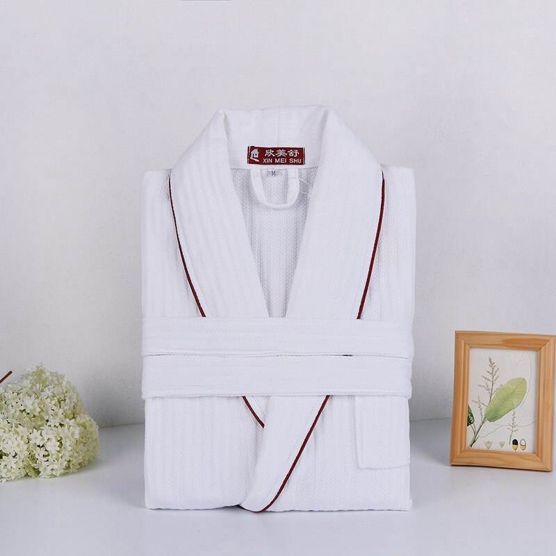 Badekåbe herre bomuld sovekåbe vaffelkåbe herre langærmet mandlig komfortabel afslappet hjemmetøj nattøj nattøj hvid: Hvid-rød streg / M