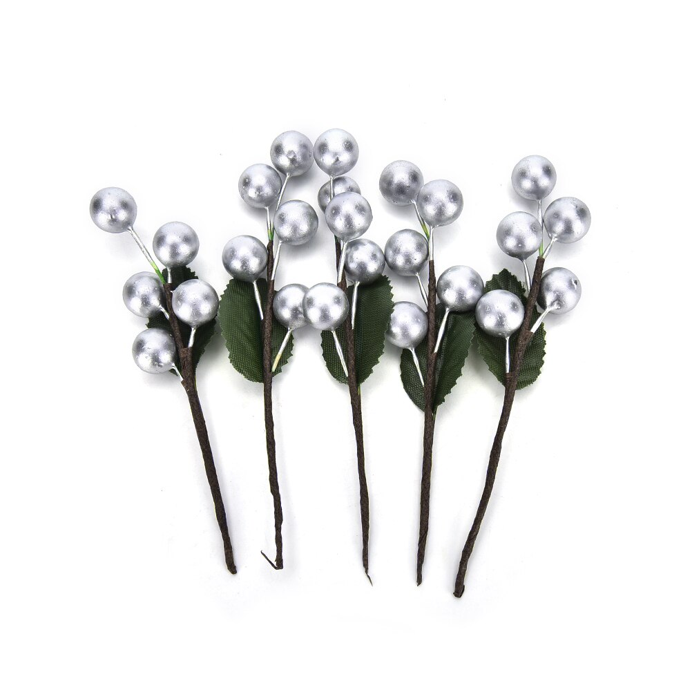 Ramo de frutas artificiales de cereza, 5 uds. (5 cabezas), perlas falsas, estambres de flores, bricolaje, decoración del hogar para boda,