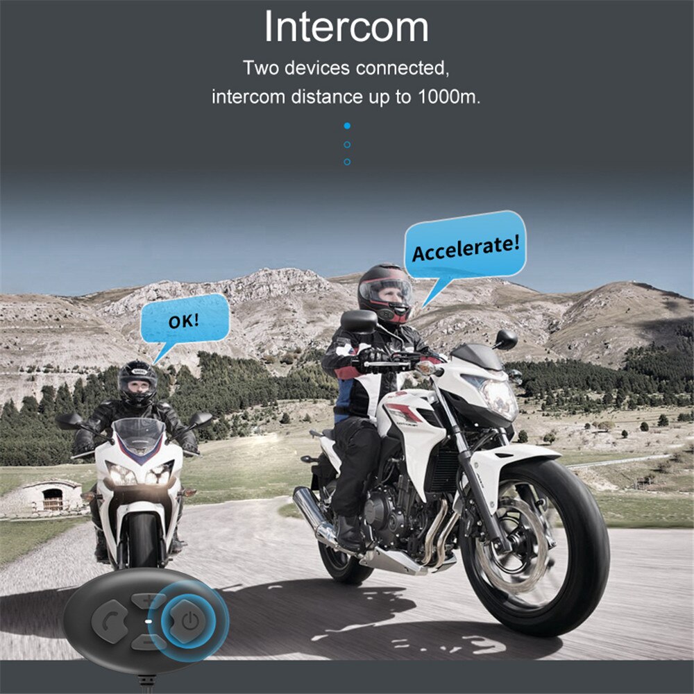 Intercomunicador con Bluetooth 1000 para casco de motocicleta, auriculares inalámbricos con Motor para 2 conductores, interfono estéreo MP3, manos libres, 5,0 m