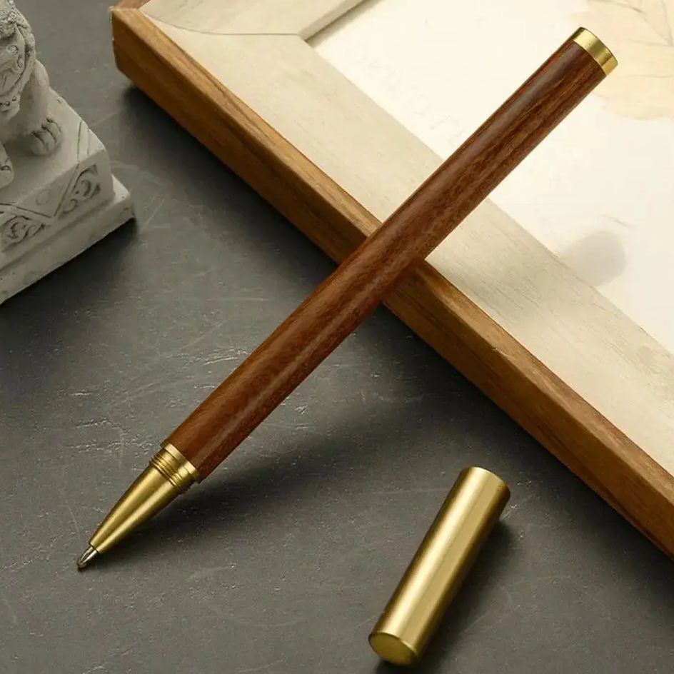 Vintage Houten Balpen 0.5Mm Zwarte Inkt Retro Metalen Pet Gel Pen Briefpapier Gereedschap School Kantoorbenodigdheden