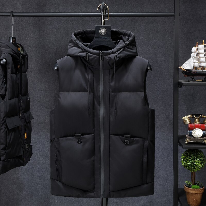 Winter Jassen Casual Dikke Vesten Mannen Mouwloze Hoodie Jassen Mannelijke Katoen Gevoerde Warme Slanke Grote Pocket Vest