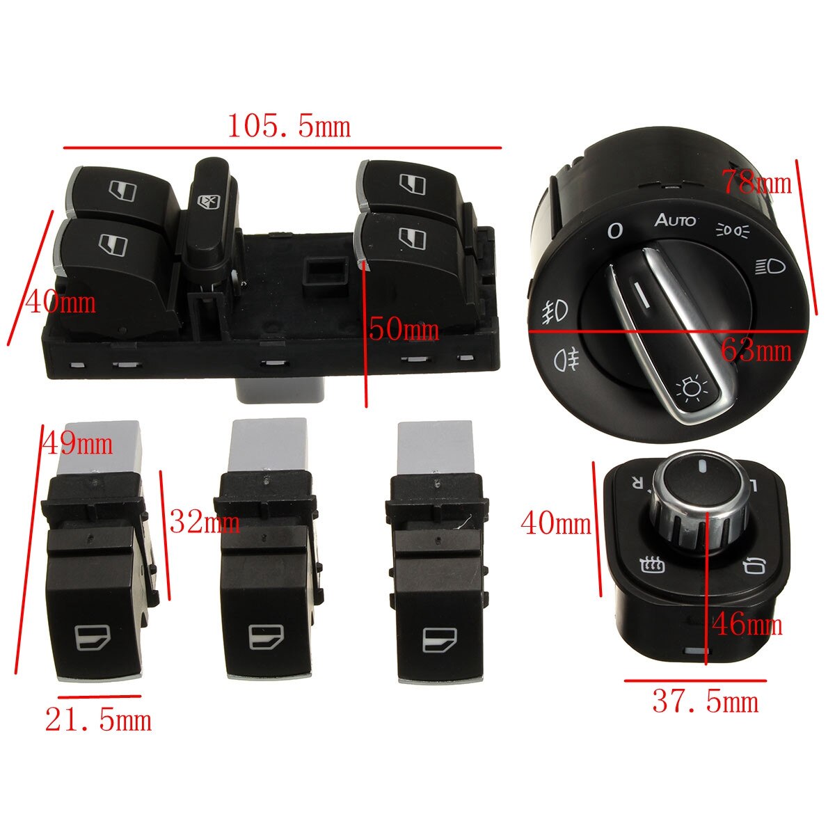 5ND959855 5ND959565A 6pcs Window Control Switch Headlight Mirror Switch Button For VW/Passat CC B6 Golf MK6 Jetta MK5