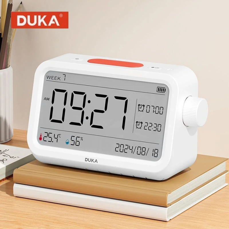 DUKA MT2 digitale klok, thermometer, vochtigheidsmeter, sensor, tijd, kalender, desktop multifunctionele klok met nachtlampje: Default Title
