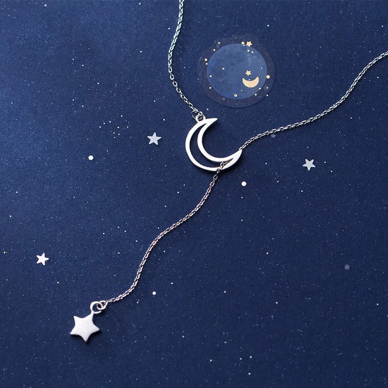 Inzatt ægte 925 sterlingsølv star moon choker vedhæng halskæde til kvinder fest fine smykker søde accessories