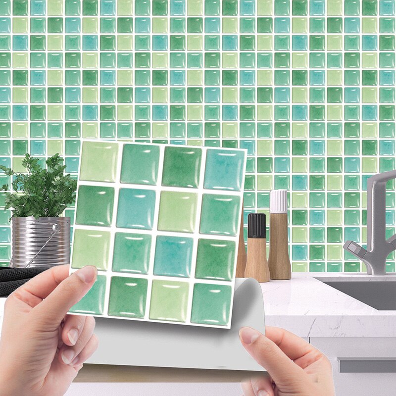 10pcs Self-adhesive Glass Tile Crystal Tile Sticker Wall Sticker Waterproof DIY Magic Gel Tiles Stick Tile for Kitchen Bathroom