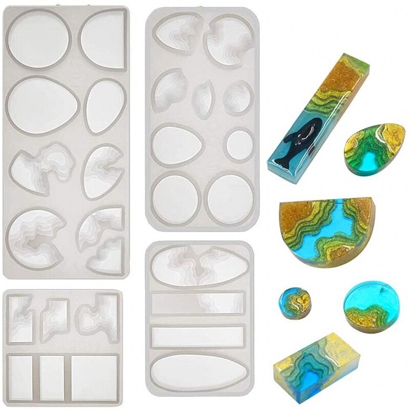 4 Stuks Wave Patroon Siliconen Gieten Hars Mallen Sieraden Gereedschap Voor Diy Hars Hangers Oorbel Epoxy Sieraden Maken Ambachten: Default Title