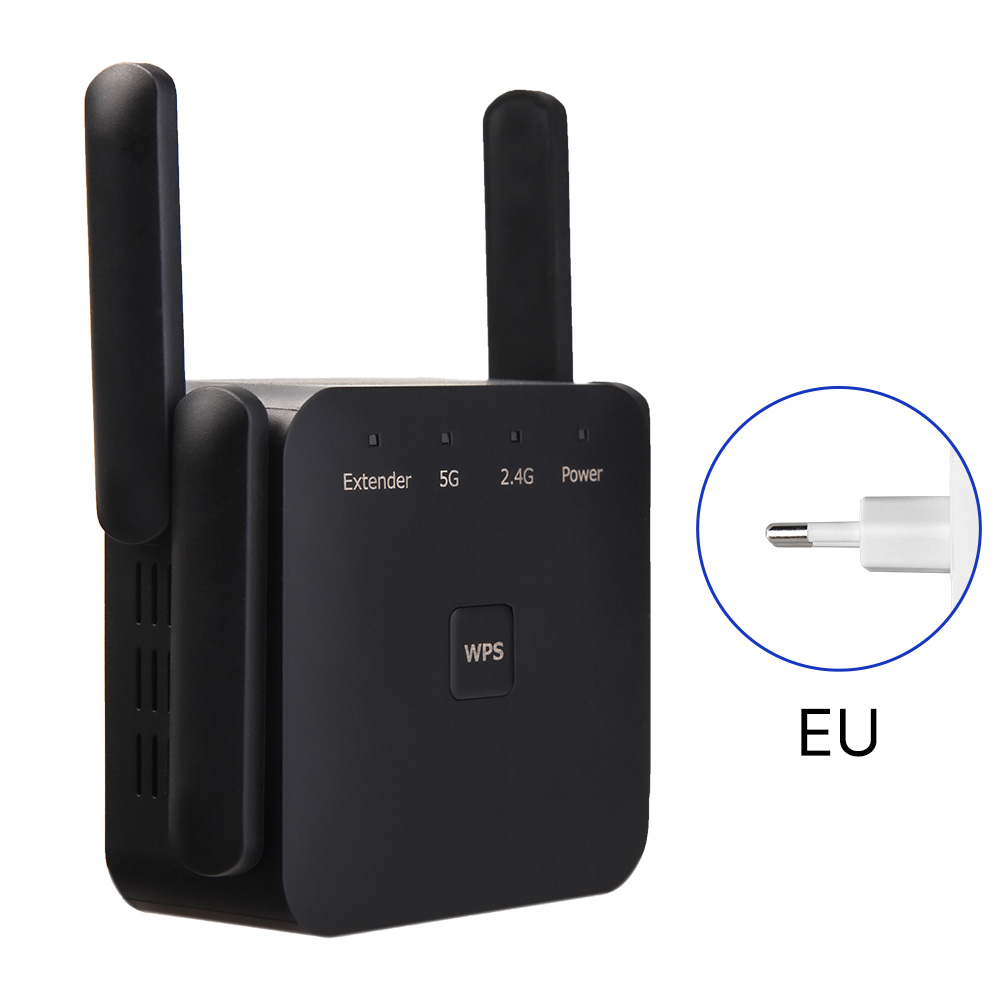 Repetidor wi-fi 5ghz ac1200, roteador 1200mbps, 2.4g/5ghz, amplificador extensor wi-fi preto, amplificador de sinal wi-fi, rede de longo alcance: plugue da UE