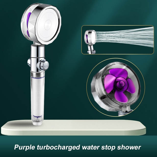 shower head high pressure Shower head 360 Degrees Rotating With Small Fan Showerhead spray shower for bathroom Showerhead: purple shower head