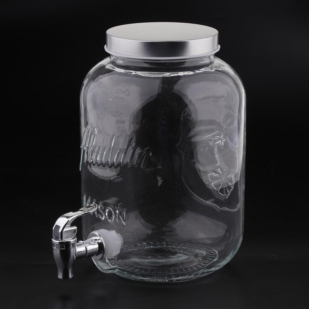 4L Glass Beverage Water Drinks Dispenser Jug Jar Lid Juice Cocktail Lemonade