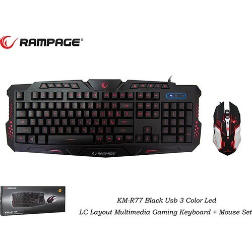 Rampage KM-R77 Black USB 3 Color Led LC Layout Multimedia Player Keyboard + Mouse Set Original Set