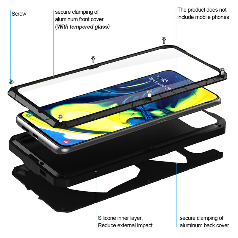 Für Samsung Galaxy A80 Telefon Fall Harte Aluminium Metall Gehärtetem Glas Bildschirm Schutz Abdeckung Heavy Duty Schutz Abdeckung