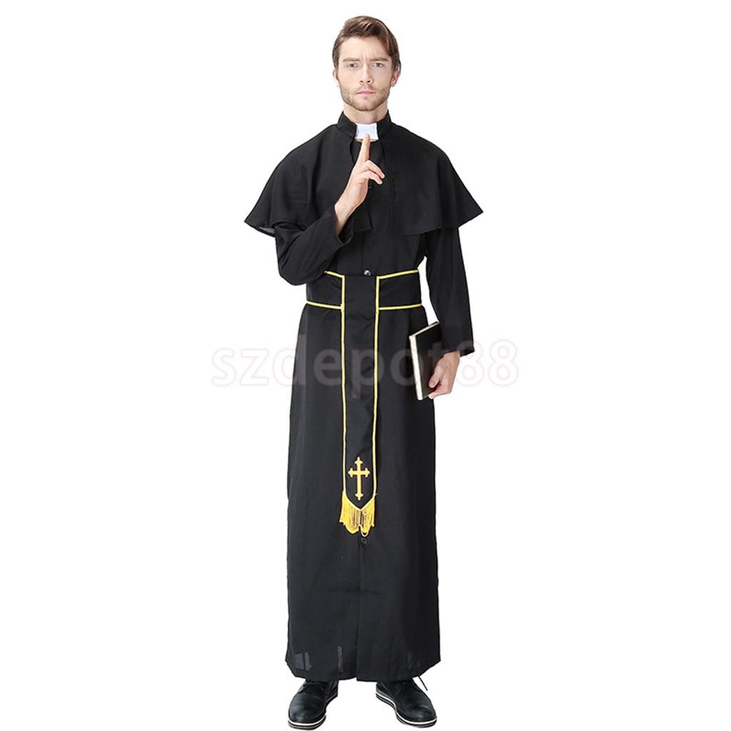Halloween cosplay de sacerdote traje mujeres hombres capa Iglesia padre Vicar traje religioso Missionary Set Stag Night Suit
