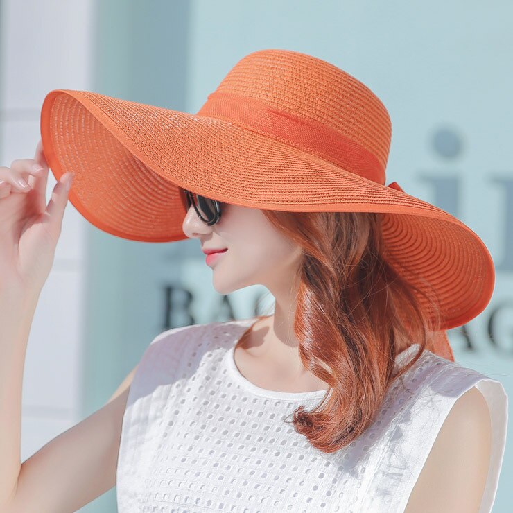 2022 new sun hat summer sun protection cappello a tesa larga pieghevole cappello da spiaggia all&#39;aperto equitazione protezione solare protezione UV cappello femminile: orange