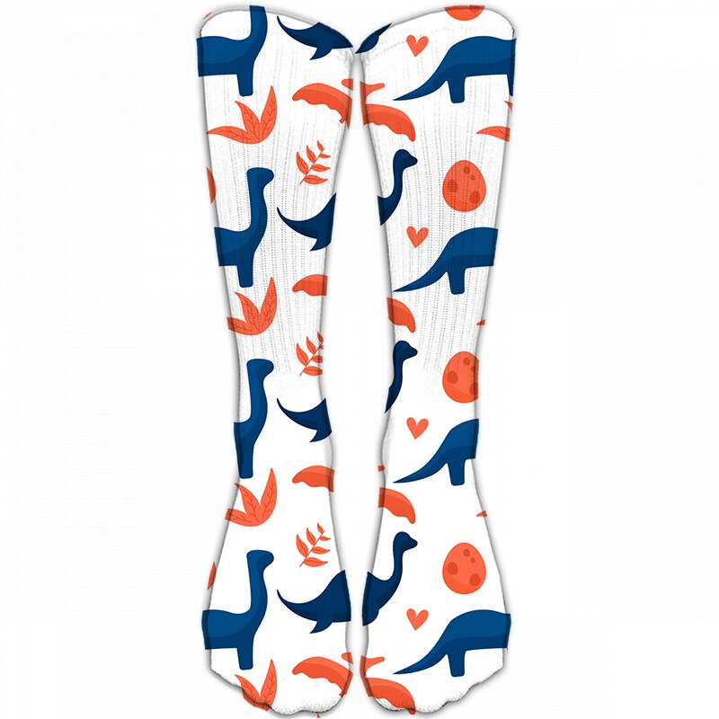 3D Printed Women Long Socks Outdoor Sports Cotton Breathable Elastic Compression High Knee Socks School Students Calf Socks