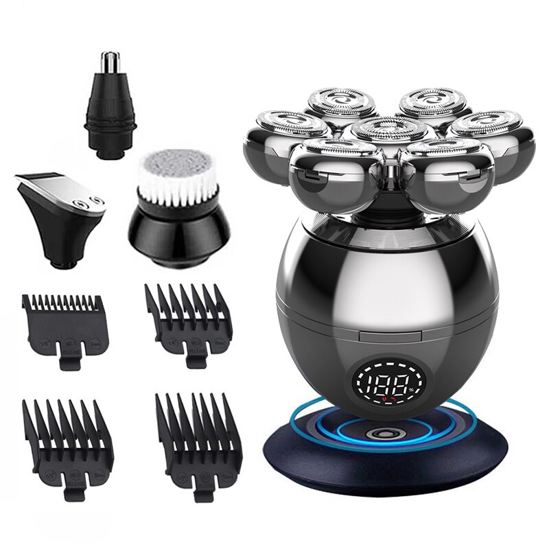 Rasoir électrique étanche pour hommes, tête de coupe flottante, charge de Base, Portable, pour barbe, crâne: BLACK 4 IN 1