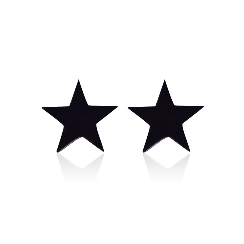Nuevos pendientes de tuerca de estrella hueca de acero inoxidable para mujer, joyería de de cumpleaños Celestial para el día a día, adolescente y madre: Zinc negro plateado