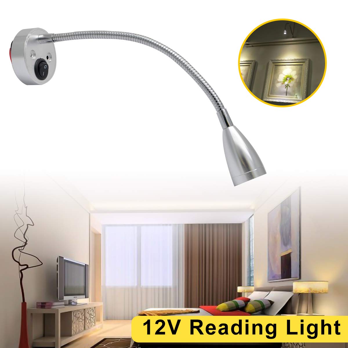 12V Interior Warm Light 3500K LED Spot Reading Light Lamp Switch For Camper Van Caravan Boat RV Motorhome Truck
