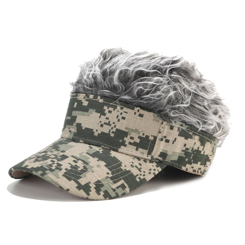 Casquette pare-soleil nouveauté pour hommes avec faux cheveux à pointes Camouflage impression réglable perruque de Baseball chapeau Hip Hop Streetwear