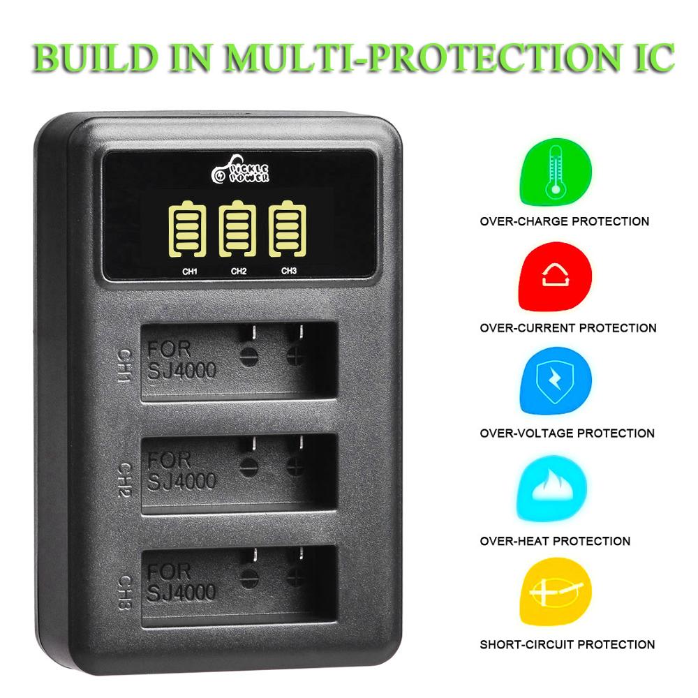 3Pcs PG1050 Actie Camera Batterij + 3 Poorten Led Charger Voor Sjcam SJ4000 SJ5000X Eken H9 H9R H8R H8