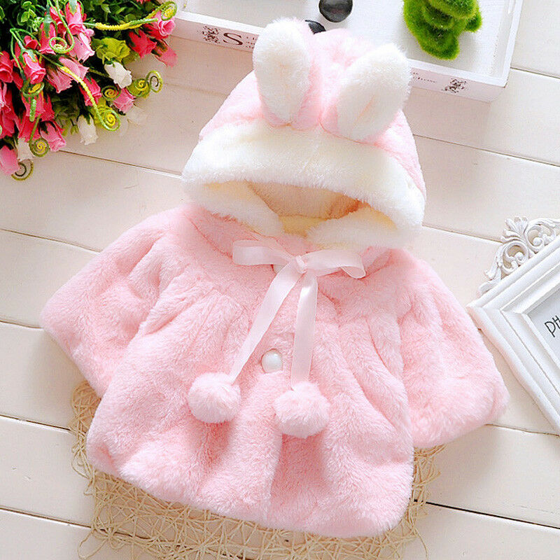 Newborn Baby Girls Fur Winter Warm Soft Hoodies Coat Fluffy Fleece Outerwear Plush Ball Cloak Cute Girls Jacket Kids Clothes