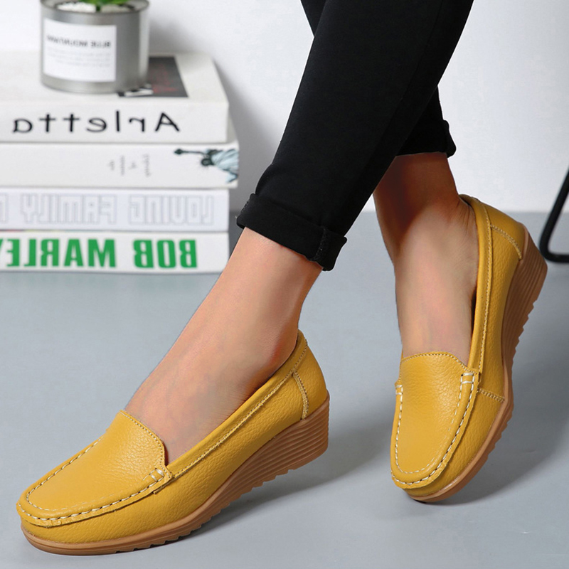 Scarpe basse da donna con zeppa in vera pelle da passeggio scarpe da infermiera donna slip on mocassini da donna scarpe a piedi nudi mocassini scarpe da donna