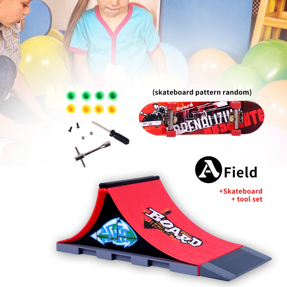 Finger Skateboard Set - Mini Park Ramp Track - ABS Plastic - 28x11x18cm - Removable Deck