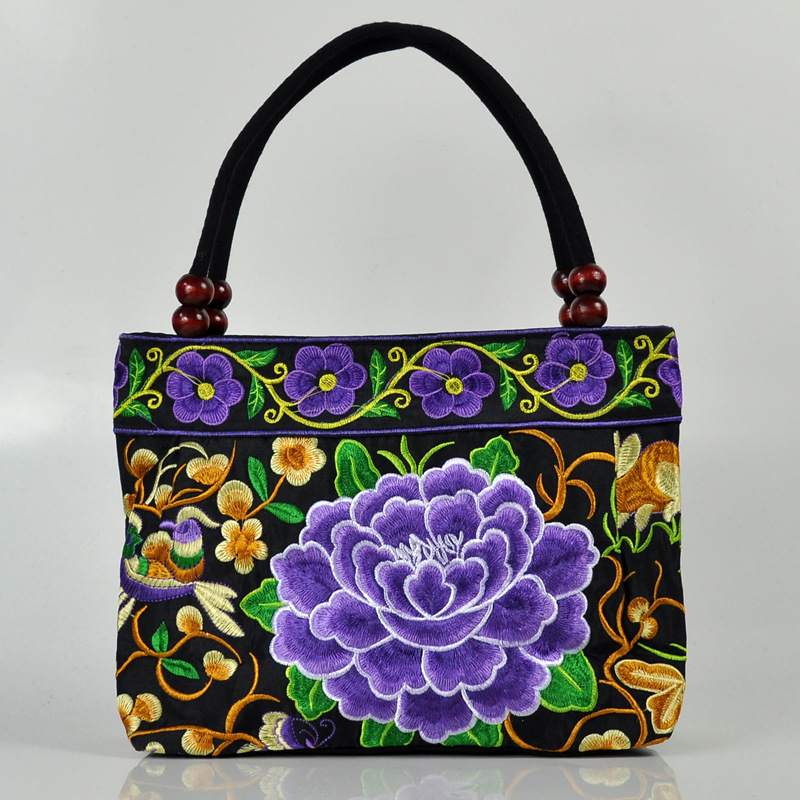 Original Ethnic Style Canvas Embroidered Women's Bag Handheld Small Bag Embroidery Handbags for Women: Blue