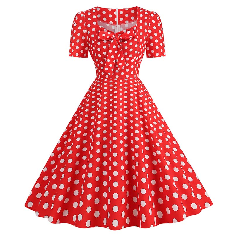 Grønne rutete swing festkjoler kvinner vintage firkantet krage korte ermer casual sommerkjole