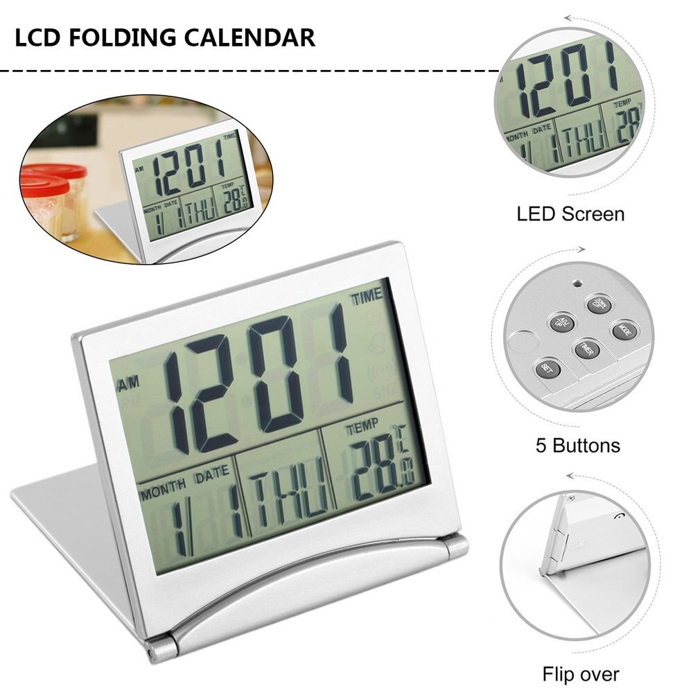Digital Calendar Temperature LCD Digital Alarm Clock Portable Folding Electronic Calendar Thermometer Desk Clock For Bedroom