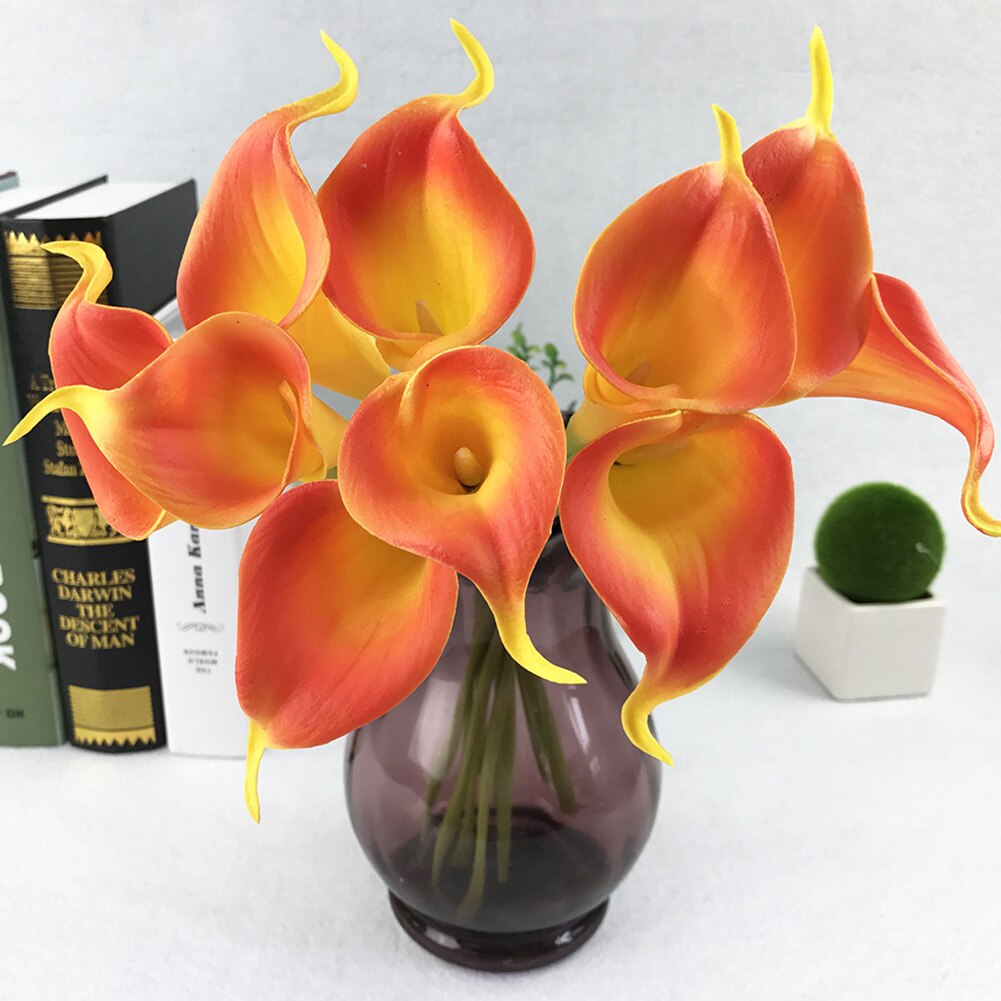 10Pcs Kunstmatige Calla Lelie Bos Latex Real Touch Nep Bloem Tuin Bridal Wedding Tafel Home Decor Boeket: light orange