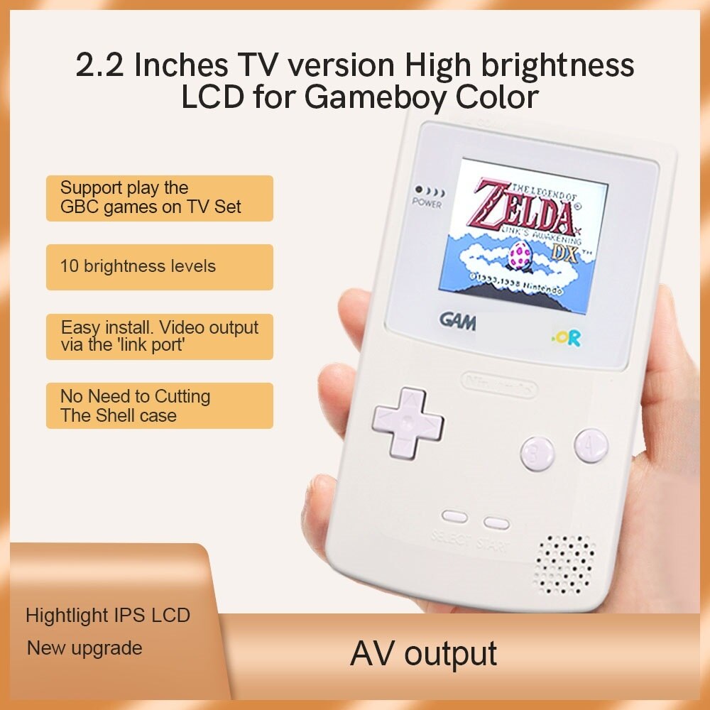 TV Version 2.2 inches GBC LCD High Brightness LCD Screen TV Out for Gameboy COLOR GBC - No Need Shell Cutting