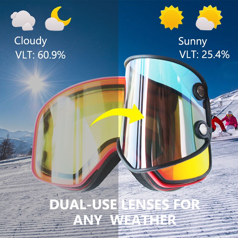 Ski Goggles 2 in 1 with Magnetic Dual-use Lens for Night Skiing Anti-fog UV400 Snowboard Goggles Men Women Ski Glasses