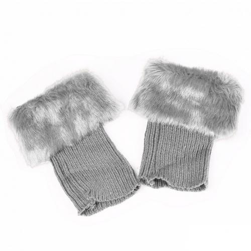 Winter Women Solid Color Faux Fur Cuff Crochet Knit Boots Sock Short Leg Warmers: Light Gray
