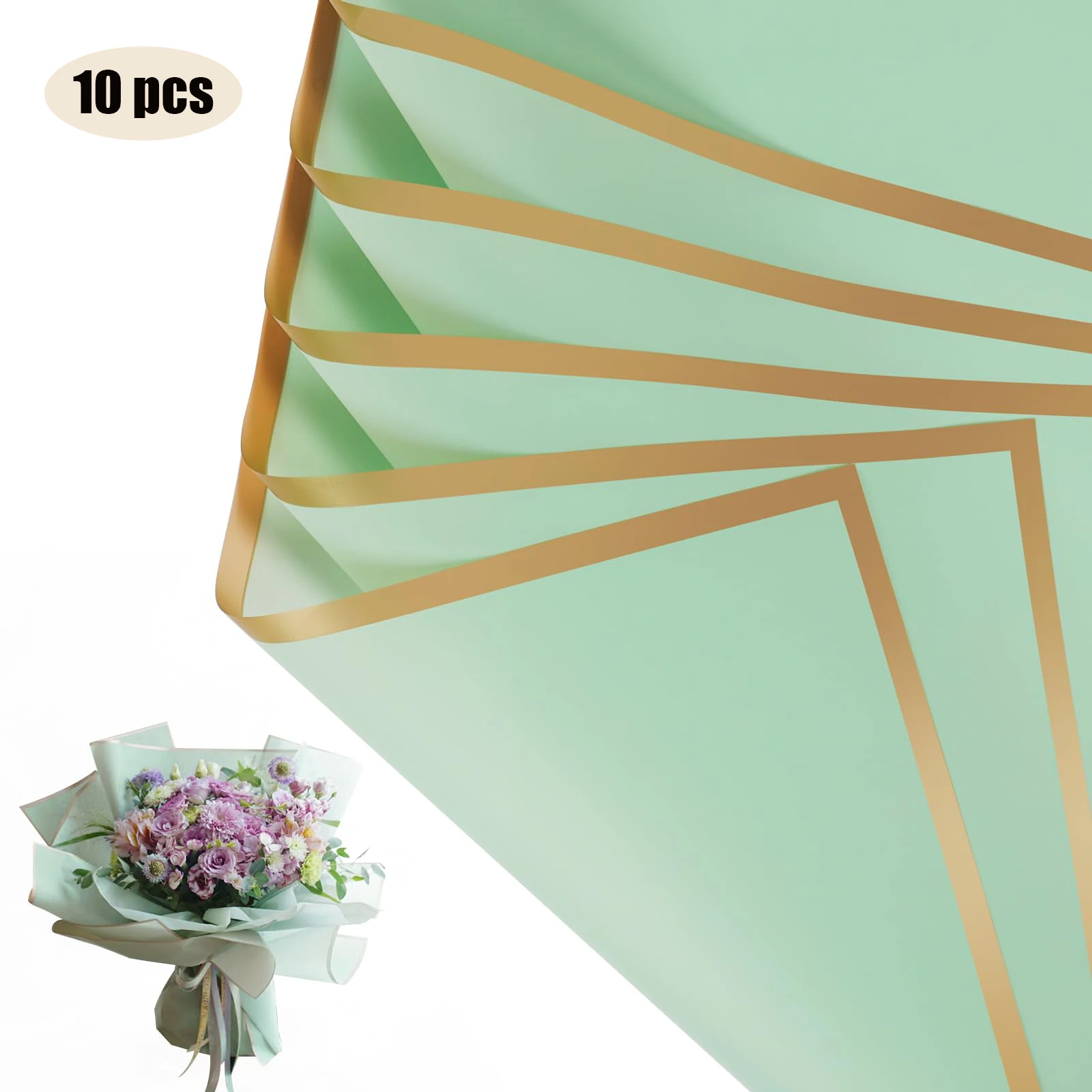 10 Sheets Flower Wrapping Paper with Golden Edges, Waterproof Bouquet Packaging - Ideal for DIY Weddings & Birthdays: VIOLET/紫罗兰