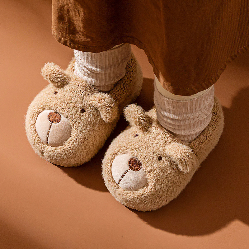 Zapatillas de invierno de algodón para niñas, zapatos de invierno con oso, Zapatillas de casa cálidas,