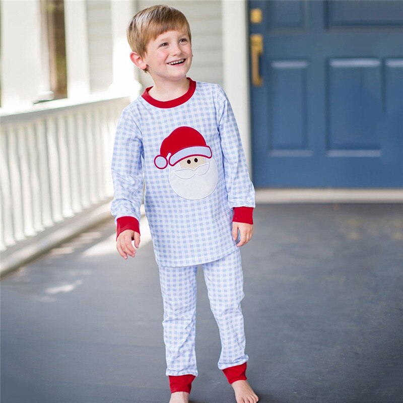Kinderkerstpyjama's thuisserviceset peuter babyjongen meisje kerstman geruite tops + broek pyjama's nachtkleding outfits  #3 o 15
