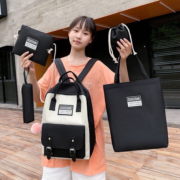 5 Piece Set High School Bags for Teenage Girls Canvas Travel Backpack Women Bookbags Teen Student Schoolbag Bolsas