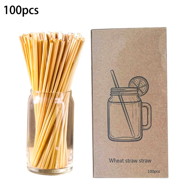 100PCS Natuurlijke Tarwe Stro 100% biologisch afbreekbare Rietjes Milieuvriendelijke Draagbare Rietje Bar Keuken Accessoires