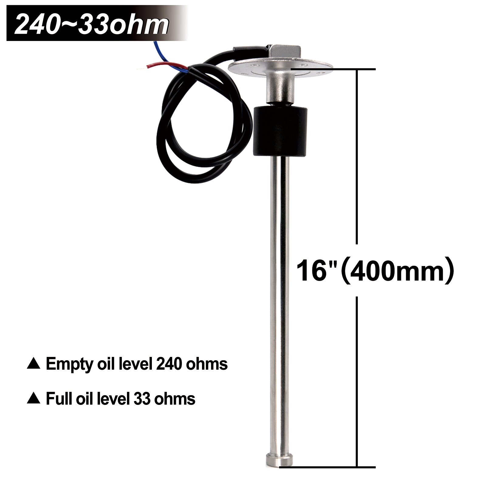 AD 240-33 ohm Tank Water Level Indicator with 7 Color LED Digital Level Gauge for Marine Boat Oil Tank Fuel Level Sensor 12V/24V: Only 400mm sensor