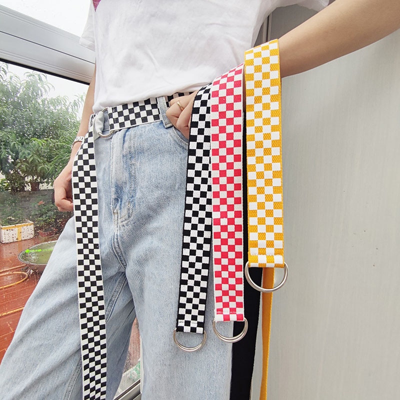 Dam rutigt bälte canvas midjebälten casual rutigt svart vit rutigt bälte byxor jeans accessoarer ремень