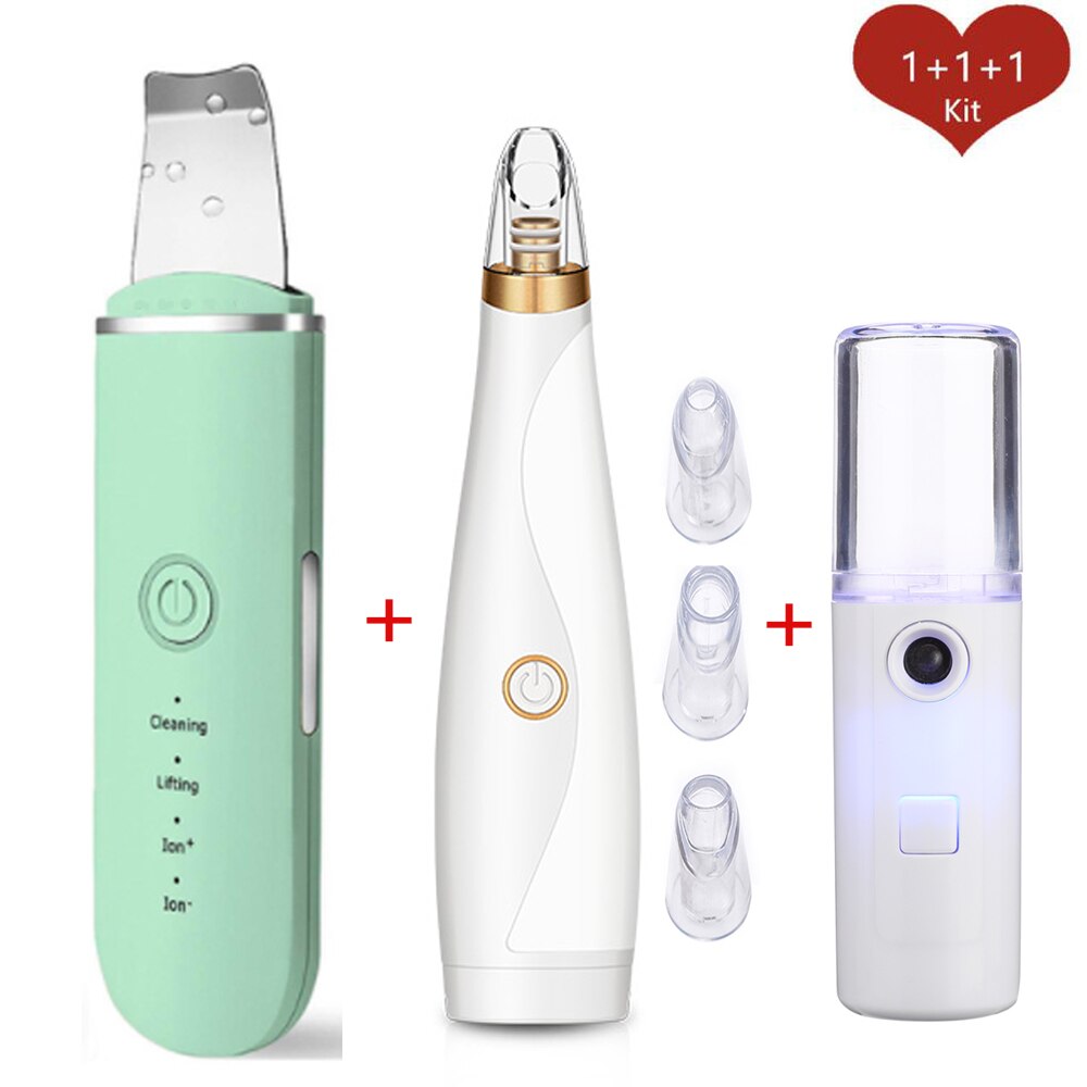 Ultrasonic Skin Scrubber Facial Peeling Pore Cleaner Exfoliator Face Blackhead Remover Spa Nano Sparyer Steamer: Set 12