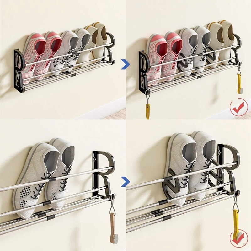 2-Pack over the Door Shoe Rack, Wall Hanging Door Shoe Rack Organizer, Adhesive Shoe Organizer Wall Mounted with S-Shape Retail