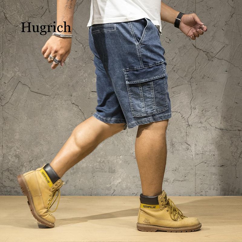 Plus Size 48 50 52 Men's Loose Blue Denim Shorts Summer Big Pocket Straight Jeans Cargo Shorts Male