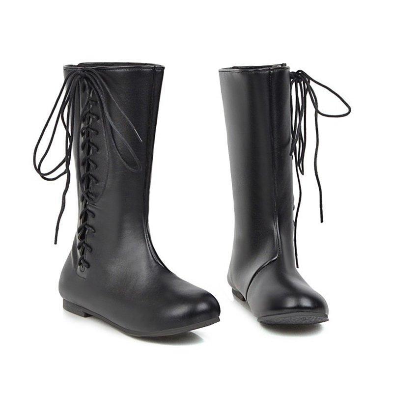 Vrouwen Laarzen Pu Leer Lace Up Retro Casual Dames Booties Gladiator Lage Hak Schoenen Dames Mode Botas Mujer Invierno TW574