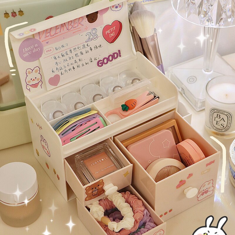 Caja de almacenamiento Kawaii para escritorio, cajón de plástico para bolígrafos, organizador de cosméticos para estudiantes, contenedor para el hogar, de pegatinas